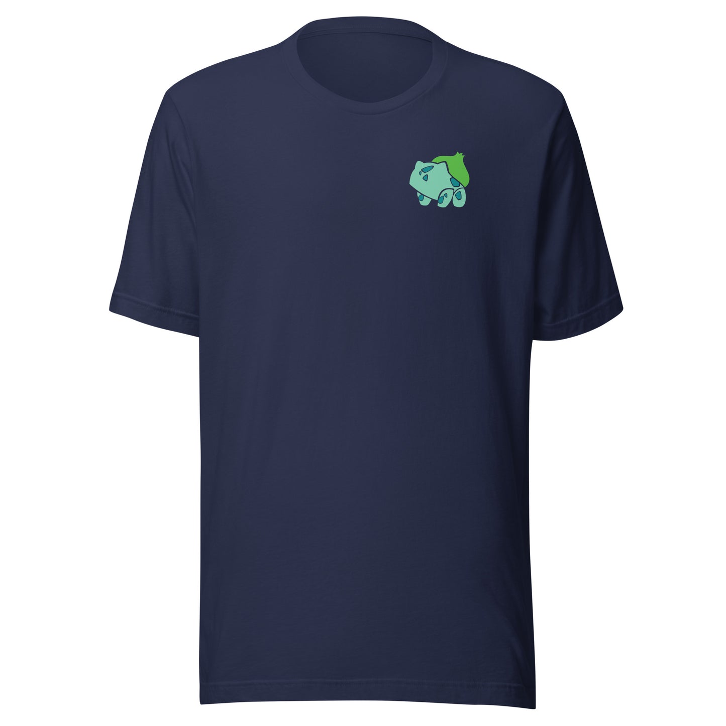 Close-up of Bulbasaur logo on left chest Navy