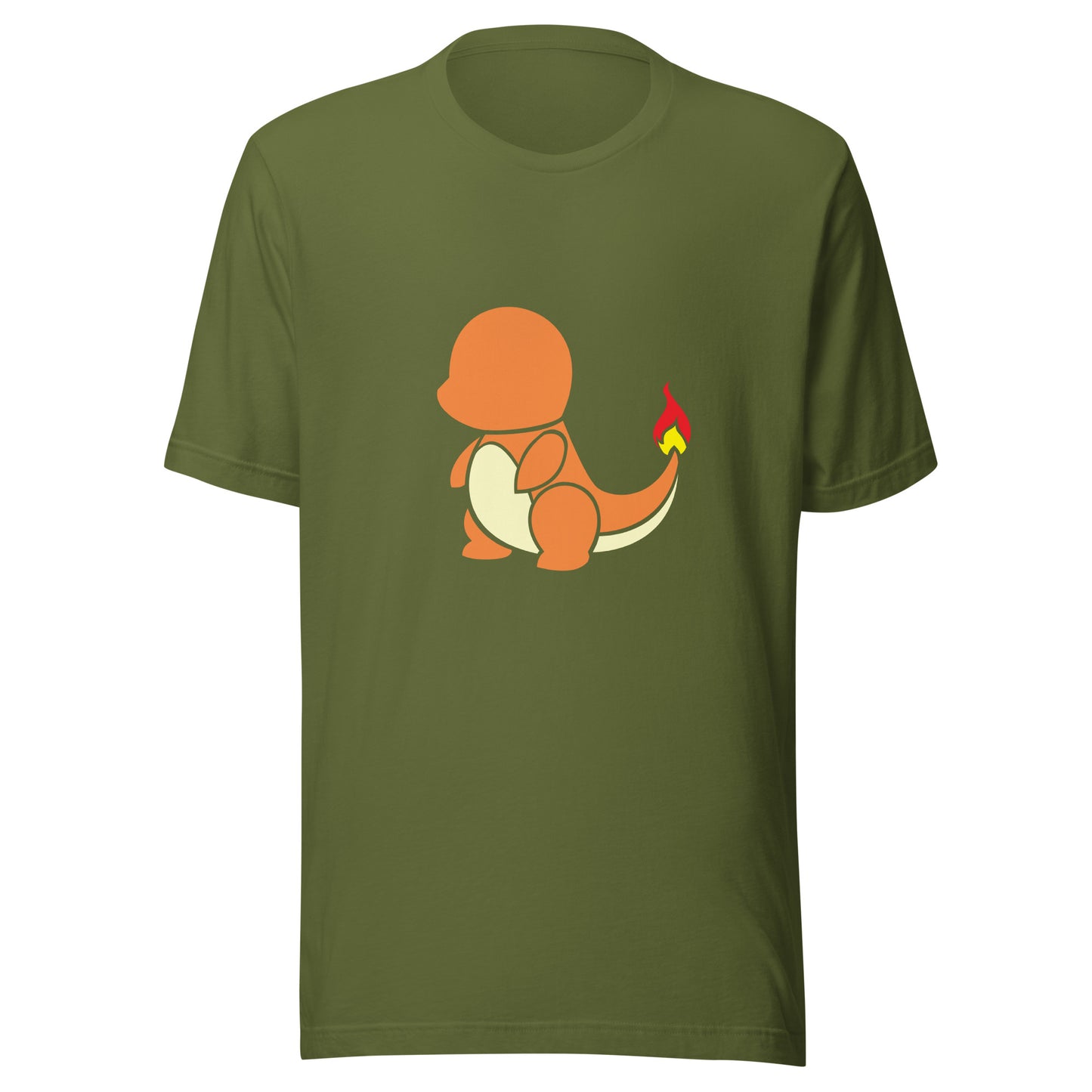 Pokémon T-Shirt featuring a full frontal Charmander design Olive Green